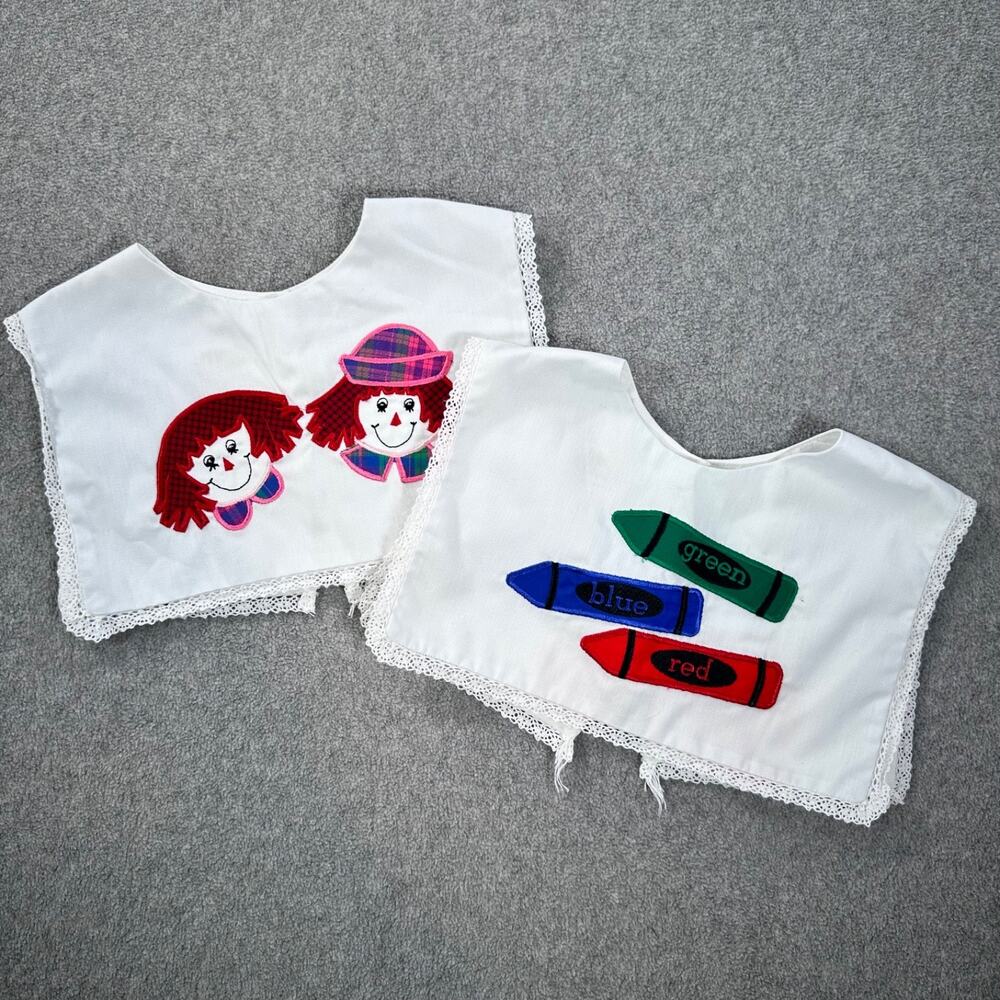 Rags From Richards Girls Embroidered Bibs Dress Collars Crayons Rag Dolls Lace